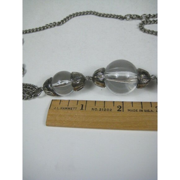 Silvertone Multi Strand Chain Necklace Clear Lucite Beads Mesh Spheres 33 inch - Picture 4 of 11